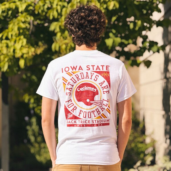 College House I-State White Saturday for Football Short Sleeve T-Shirt back
